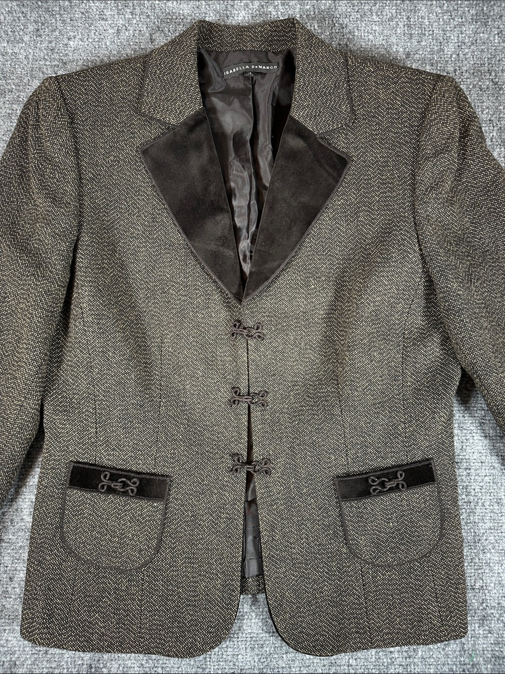Isabella DeMarco Wool Blend Tweed Velvet Trim Blazer Women’s Size 10